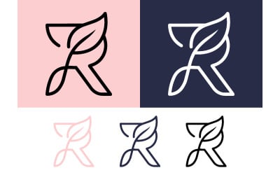以叶子为装饰的字母 r 的有机设计图案。