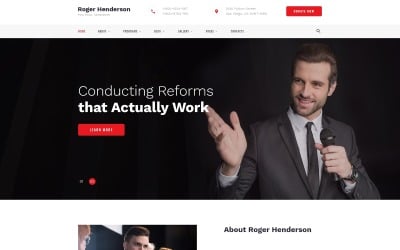 Roger Henderson - Klassisk flersidig HTML-webbplatsmall för politisk kandidat