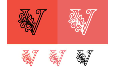 Elegant logo met de letter V, versierd met bloemen en op een rode achtergrond.