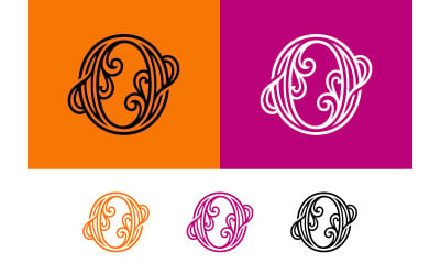 Logo decorativo con la lettera O, impreziosito da volute e linee.