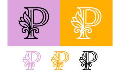 Elegante emblema con la lettera P e un elaborato disegno floreale, ideale per il branding.