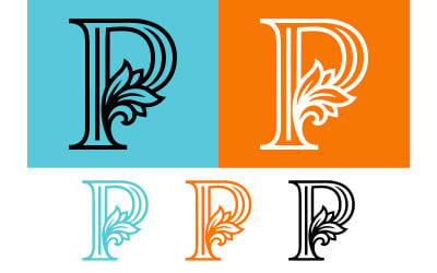 Modello di logo con la lettera P stilizzata e decorata con foglie.