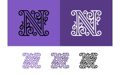 Sierlijk logo met de letter N en decoratieve versieringen.