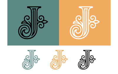 Alphabet élégant avec initiale j ornée de fioritures.
