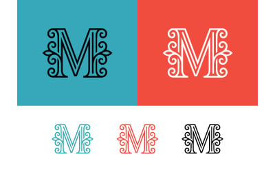 Logo artistico con la lettera M e elementi decorativi.
