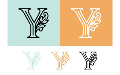 Emblema decorativo con lettera Y e monogramma iniziale ornato.
