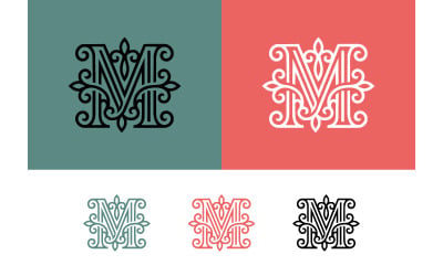 Een sierlijke M-initial met in elkaar verweven bloemenaccenten, vintage stijl.