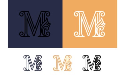 Elegant M-monogram met bloemdetails, merknaam en logo&amp;#39;s.