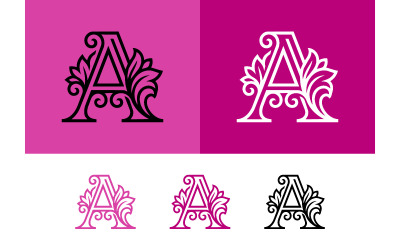 Logo orné d&amp;#39;une lettre A et de motifs floraux vintage.