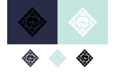 Logo con emblema floreale a forma di diamante.