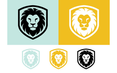 Logo-ontwerpen met een schildembleem met leeuwenkop.