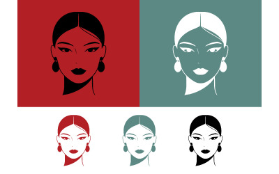 Ritratto di volto femminile in grafica rossa e turchese.