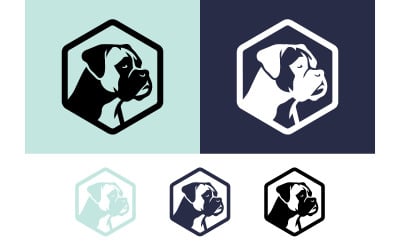 Boxer dog head hexagon logo for pet business.