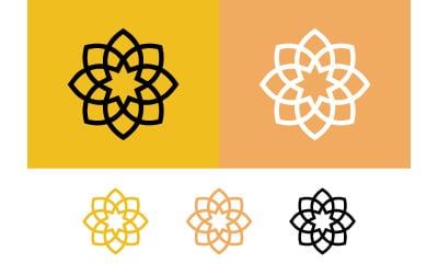 Geometric floral emblem patterns on yellow and peach.