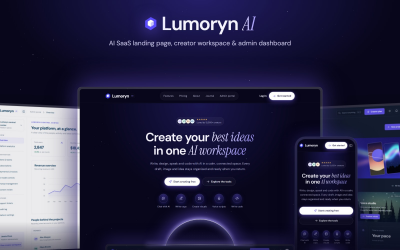 Lumoryn – AI SaaS adminisztrációs irányítópult és landing page HTML sablon