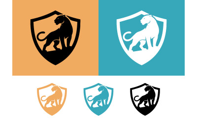 Panthersköldlogotyper på färgad bakgrund.