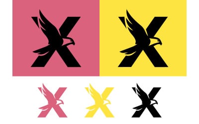 Logo con aquila e lettera X, design grafico di un uccello.