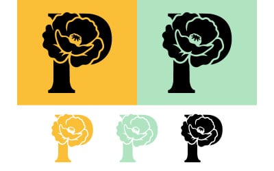 Letter p stylized with floral design.