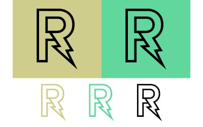 字母R标志，闪电图案，现代设计。