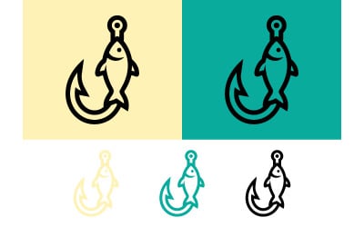 Fiskkrok-logotypikon i gult och blågrönt.