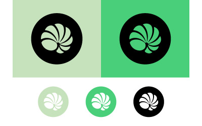 Logo con motivo a spirale e simboli astratti.