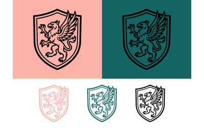Stemma del grifone su sfondo rosa e verde.