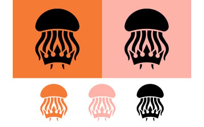 Icone di meduse di diversi colori su sfondi.