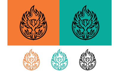 Emblema della fenice su sfondo arancione e verde acqua.