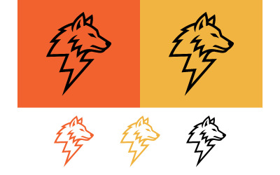 Ontwerpconcept voor een logo met een wolf en bliksem.