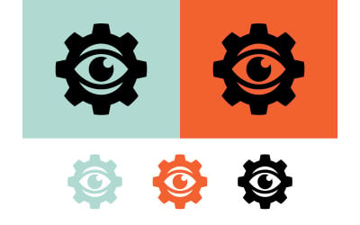Eye gear icon light blue orange black.
