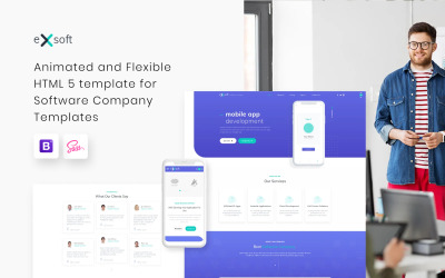 Reszponzív eXsoft - Software Company Responsive Weboldal sablon 57621
