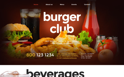 Snabbmat restaurang responsiv webbplats mall