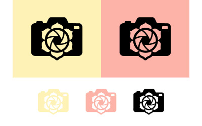 Logo di una fotocamera con lente a forma di fiore.