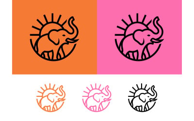 Elefant med solstrålar logotypdesign.