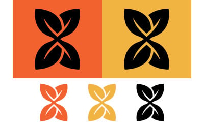 Feuilles entrelacées formant un X sur fond coloré.