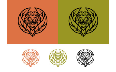 Tête de lion entourée de feuilles, ressources graphiques isolées.