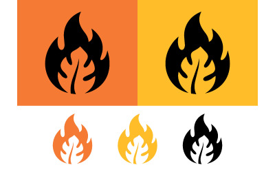 Flamlövikoner i svart på orange och gul bakgrund.