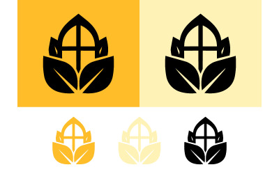 Leaf and cross shape logo design yellow cream.