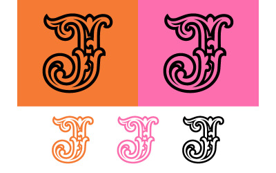 Lettre J ornée sur fond coloré.