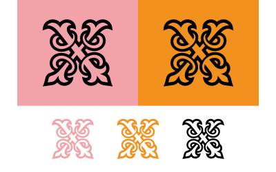 Simbolo astratto ornamentale di colore rosa e arancione.