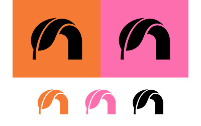 Logo ad arco con foglie, design arancione e rosa.
