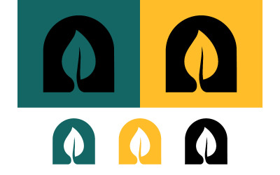 Logo ad arco con foglie, design turchese e giallo.