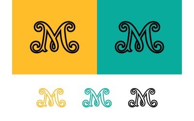 Logo, emblema e marchio con monogramma artistico a forma di lettera M.
