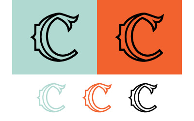 Design del logo con la lettera C su sfondi colorati e varianti.