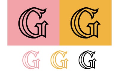 Conception du logo avec la lettre g sur des fonds colorés et leurs variantes.
