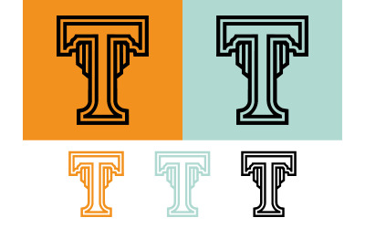 Logo con la lettera T su sfondo arancione e azzurro.