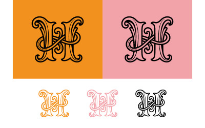 Monogramme lettre h ornée à empattements, emblème décoratif.