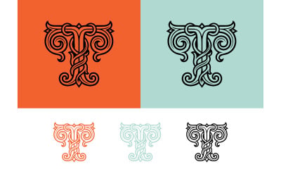 Vintage T brev utsmyckade emblem logotypdesign.