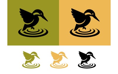 Icônes de martin-pêcheur sur l&amp;#39;eau en noir, vert et or.