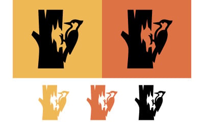 Woodpecker tree icons in black orange yellow.